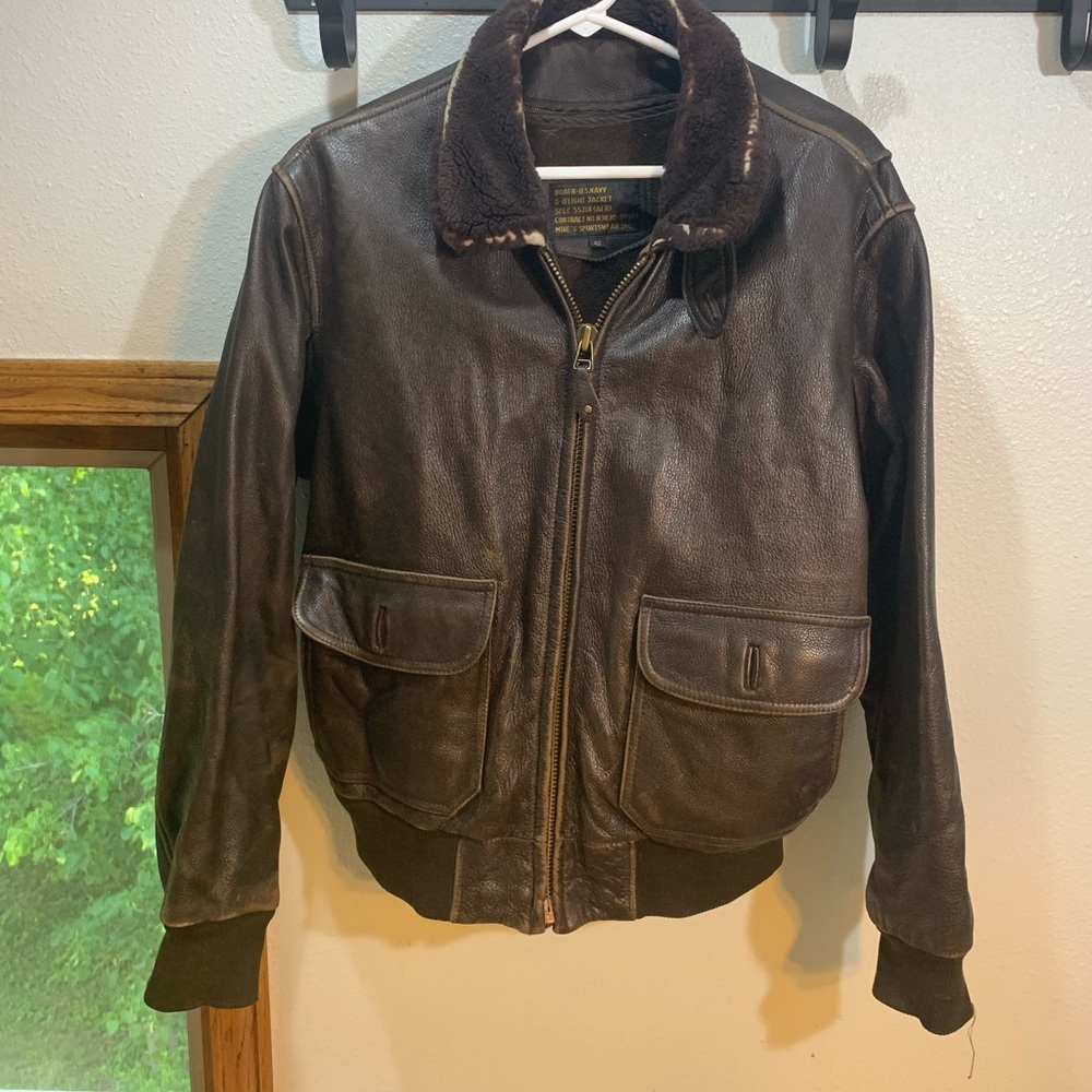 Vintage authentic pilot jacket with silk flag
